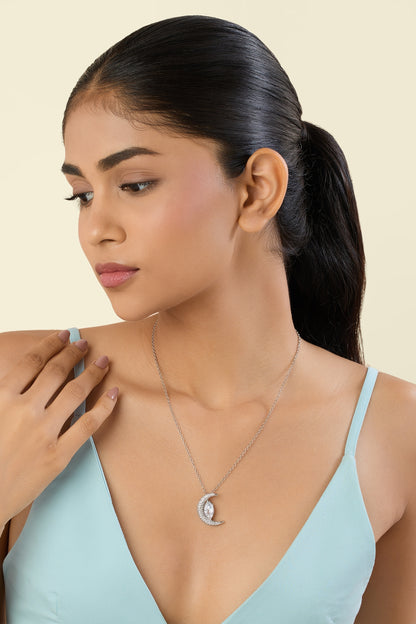 White Rhodium Finish Synthetic Stone Pendant Necklace