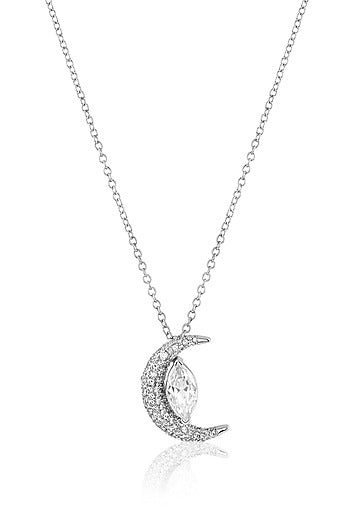 White Rhodium Finish Synthetic Stone Pendant Necklace