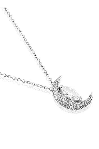 White Rhodium Finish Synthetic Stone Pendant Necklace