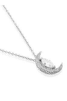White Rhodium Finish Synthetic Stone Pendant Necklace