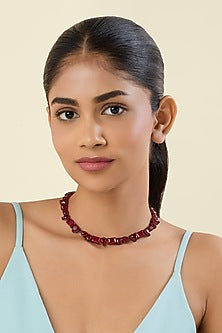 White Rhodium Finish Ruby Doublet Stone Choker Necklace