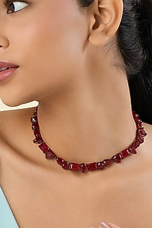 White Rhodium Finish Ruby Doublet Stone Choker Necklace