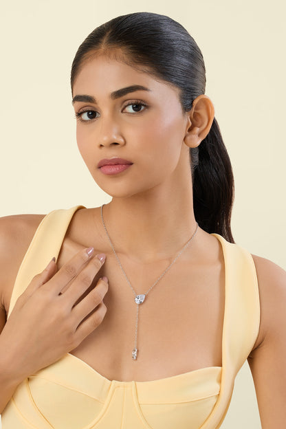 White Rhodium Finish Silver Gemstones Y-Necklace