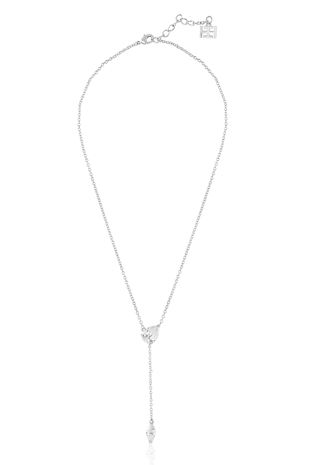 White Rhodium Finish Silver Gemstones Y-Necklace