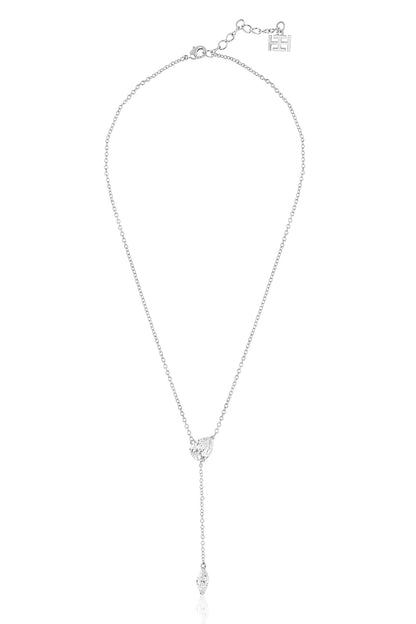 White Rhodium Finish Silver Gemstones Y-Necklace