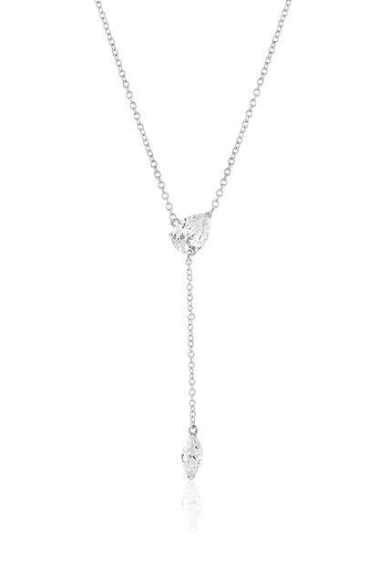 White Rhodium Finish Silver Gemstones Y-Necklace