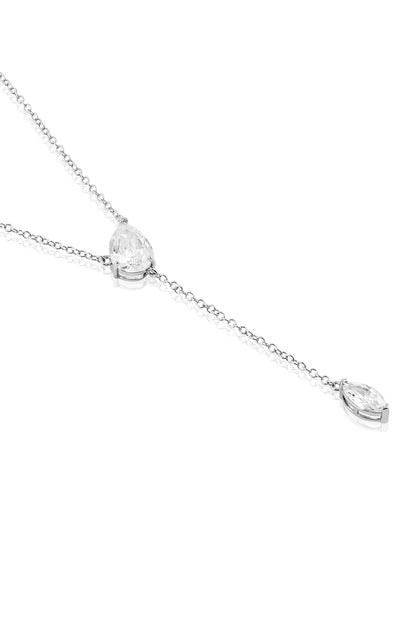 White Rhodium Finish Silver Gemstones Y-Necklace
