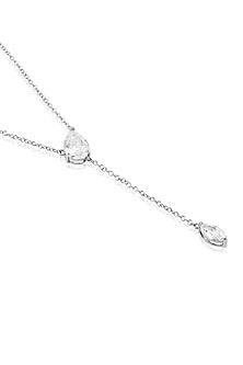 White Rhodium Finish Silver Gemstones Y-Necklace