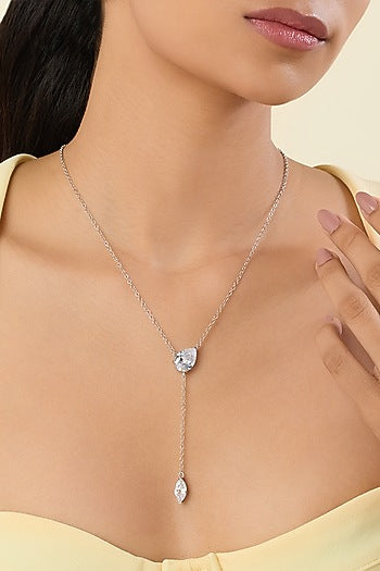 White Rhodium Finish Silver Gemstones Y-Necklace