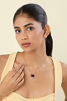 White Rhodium Finish Ruby Doublet Stone Pendant Necklace