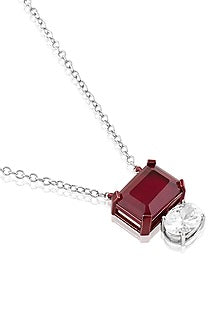 White Rhodium Finish Ruby Doublet Stone Pendant Necklace