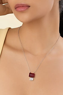 White Rhodium Finish Ruby Doublet Stone Pendant Necklace