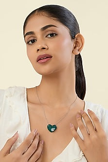 White Rhodium Finish CZ Green & White Stone Pendant Necklace