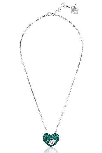 White Rhodium Finish CZ Green & White Stone Pendant Necklace