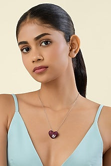 White Rhodium Finish CZ Red & White Stone Pendant Necklace