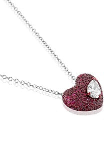White Rhodium Finish CZ Red & White Stone Pendant Necklace