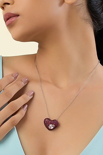White Rhodium Finish CZ Red & White Stone Pendant Necklace
