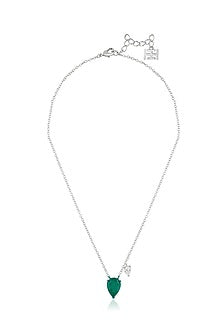White Rhodium Finish Emerald Doublet Stone Pendant Necklace
