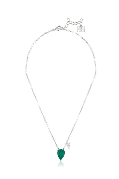 White Rhodium Finish Emerald Doublet Stone Pendant Necklace