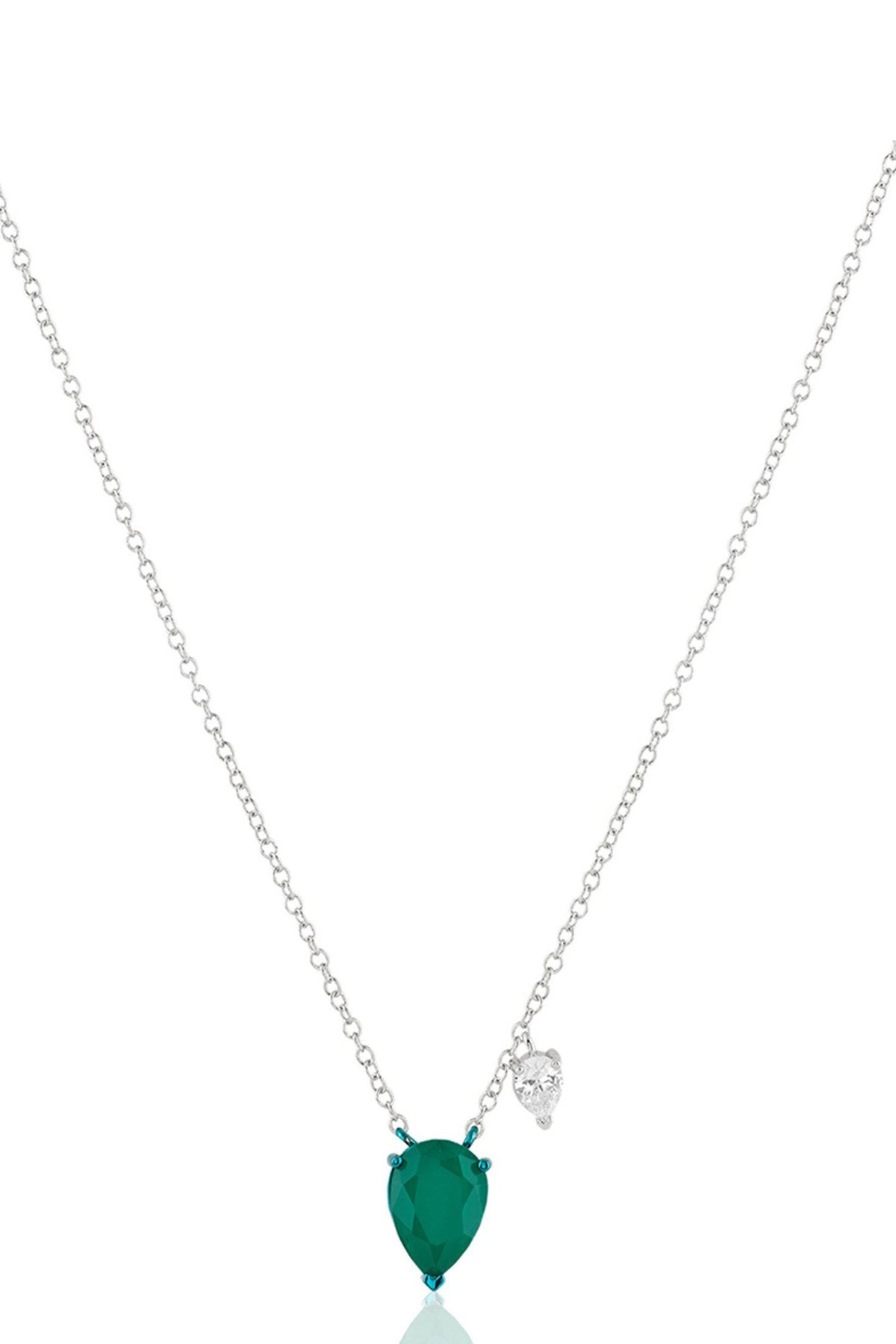 White Rhodium Finish Emerald Doublet Stone Pendant Necklace