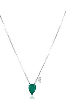White Rhodium Finish Emerald Doublet Stone Pendant Necklace