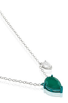 White Rhodium Finish Emerald Doublet Stone Pendant Necklace