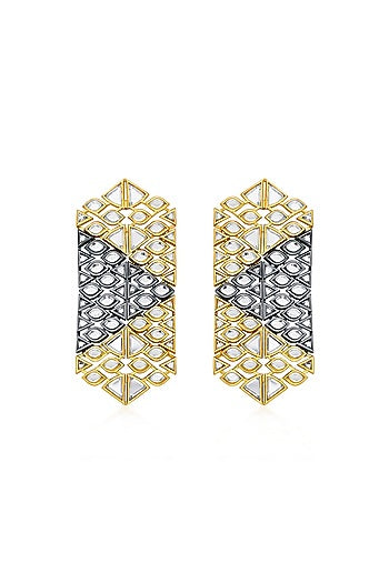 Two Tone Plated Mirror Trencadis Dangler Earrings