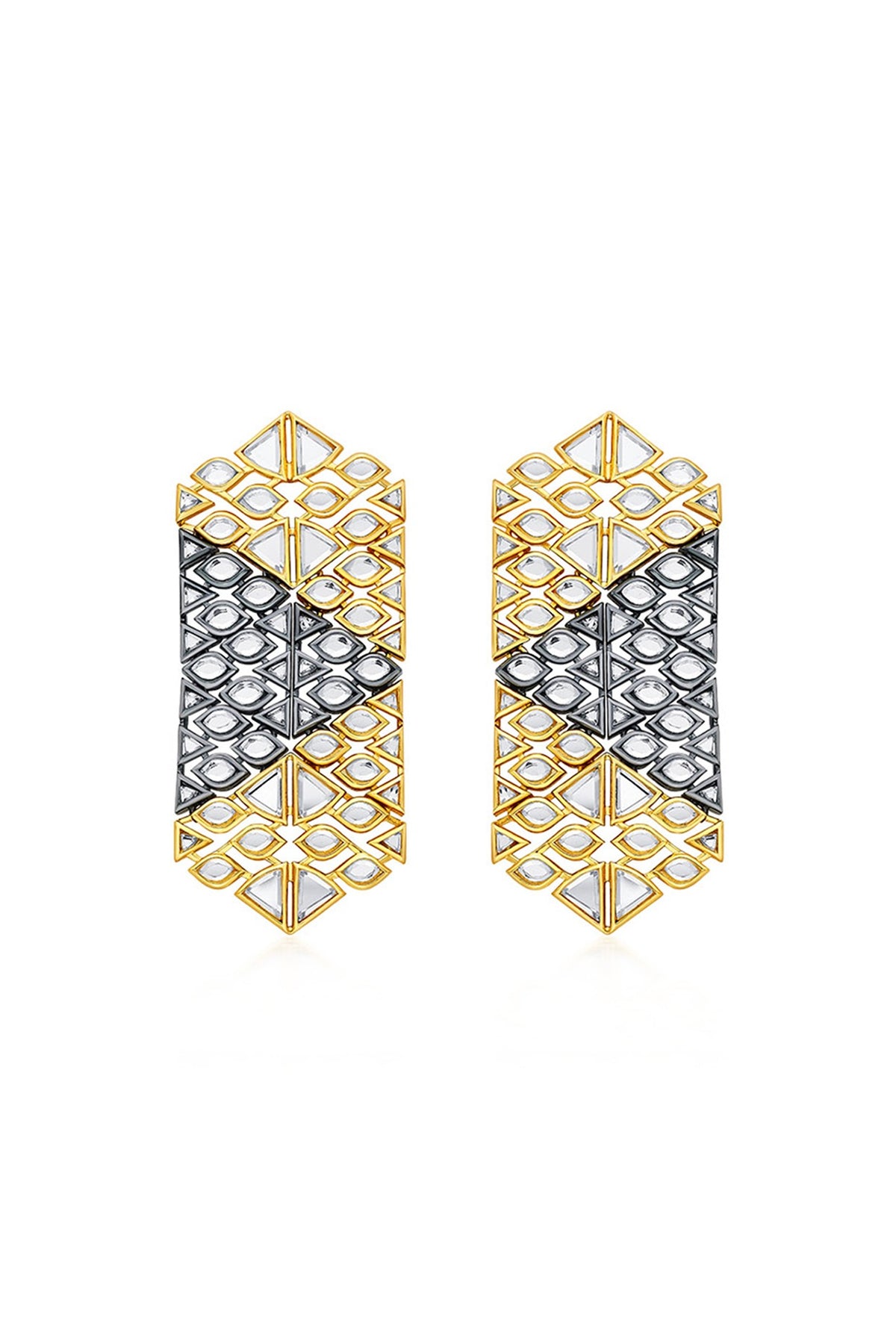 Two Tone Plated Mirror Trencadis Dangler Earrings