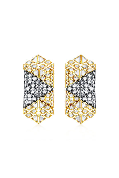Two Tone Plated Mirror Trencadis Dangler Earrings