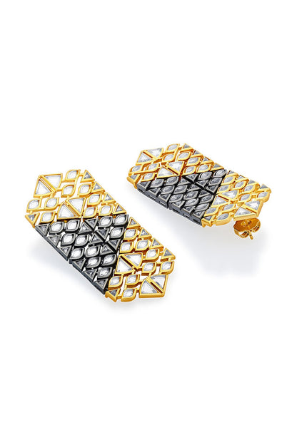 Two Tone Plated Mirror Trencadis Dangler Earrings