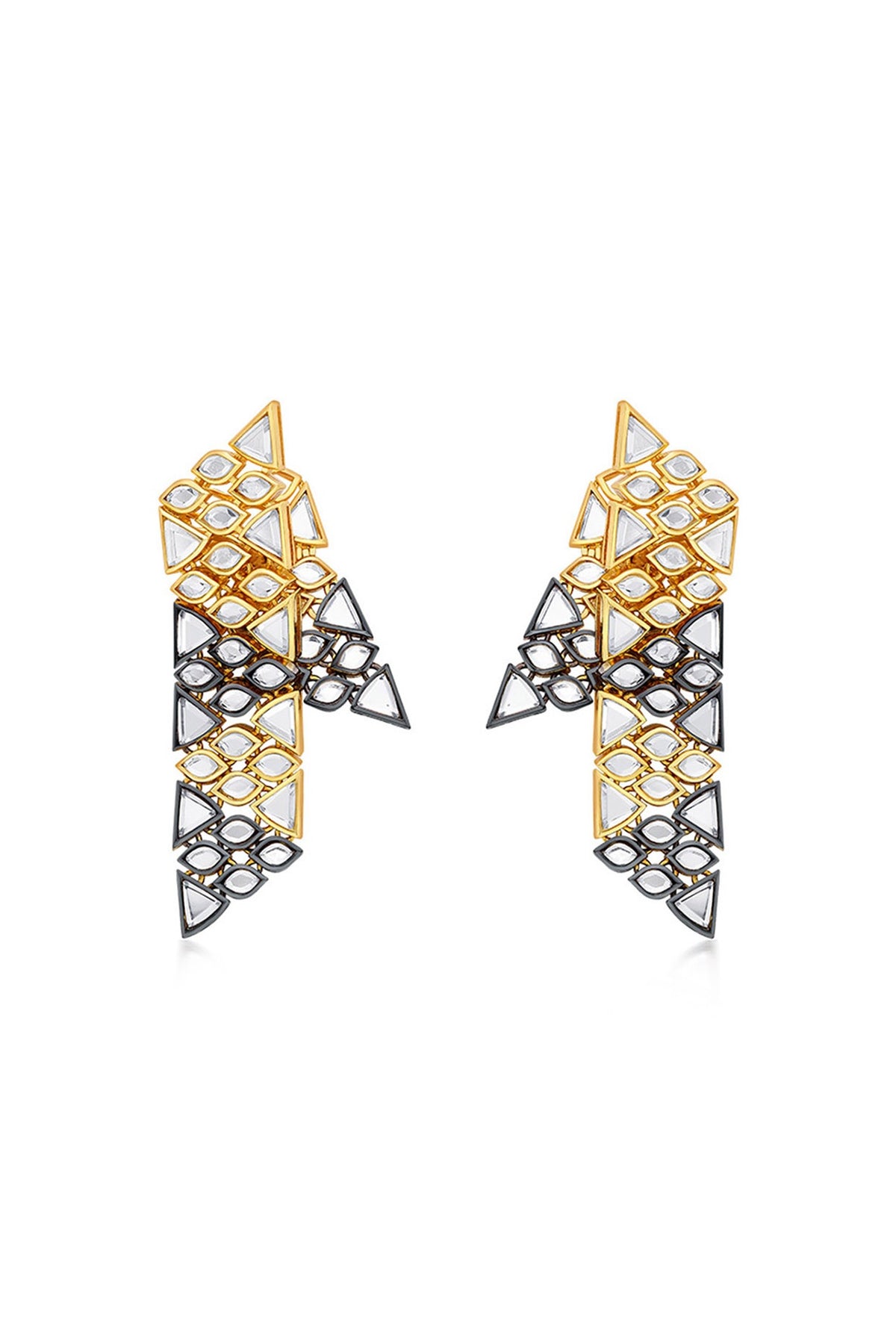 Two Tone Plated Mirror Dangler Earrings