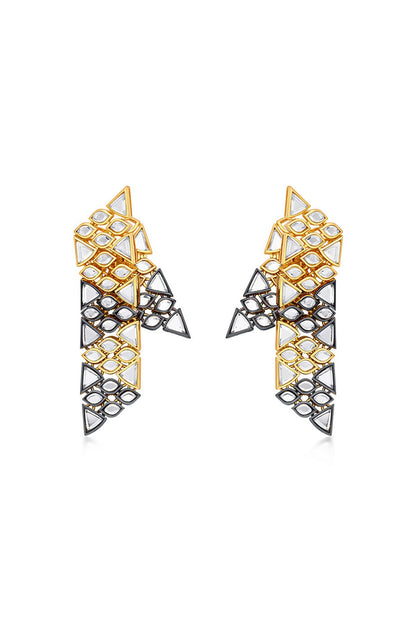 Two Tone Plated Mirror Dangler Earrings