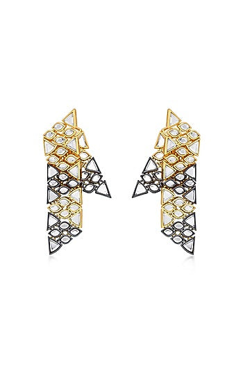 Two Tone Plated Mirror Dangler Earrings