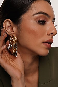 Two Tone Plated Mirror Dangler Earrings