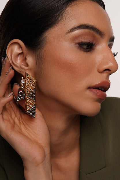 Two Tone Plated Mirror Dangler Earrings