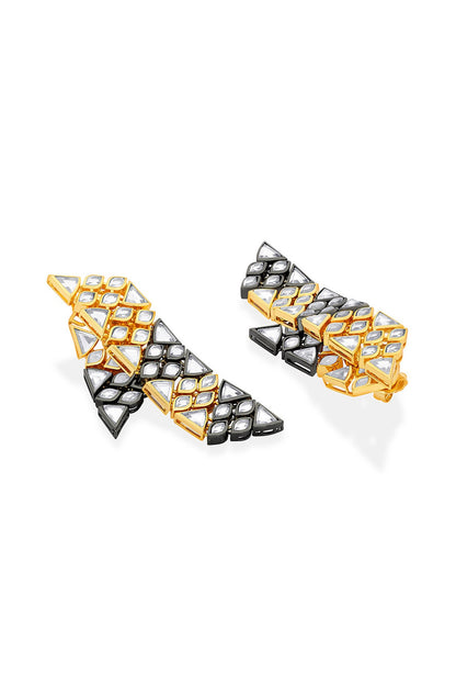 Two Tone Plated Mirror Dangler Earrings