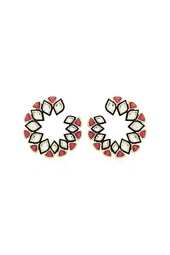 Gold Plated Mirror & Pink Enamel Hoop Earrings
