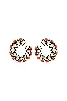 Gold Plated Mirror & Pink Enamel Hoop Earrings
