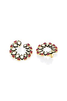 Gold Plated Mirror & Pink Enamel Hoop Earrings