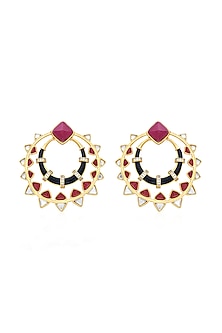 Gold Plated Pink Jade & Black Onyx Chandbali Earrings