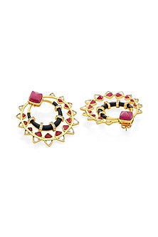 Gold Plated Pink Jade & Black Onyx Chandbali Earrings