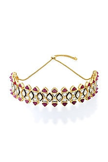 Gold Plated Pink Jade & Mirror Choker Necklace