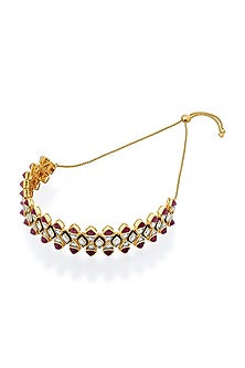 Gold Plated Pink Jade & Mirror Choker Necklace