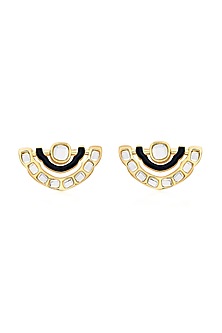 Gold Plated Mirror & Black Enamel Stud Earrings
