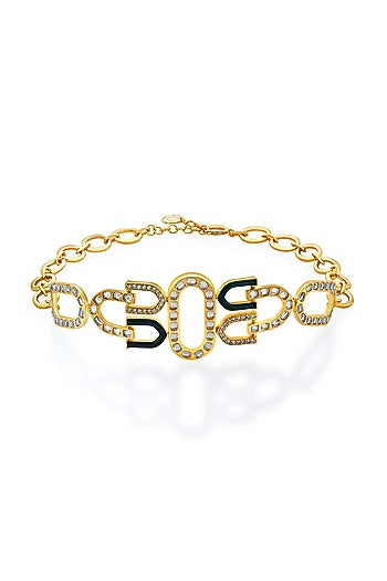 Gold Plated CZ & Mirror Link Choker Necklace