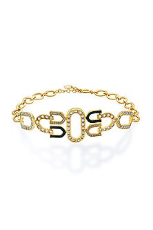 Gold Plated CZ & Mirror Link Choker Necklace