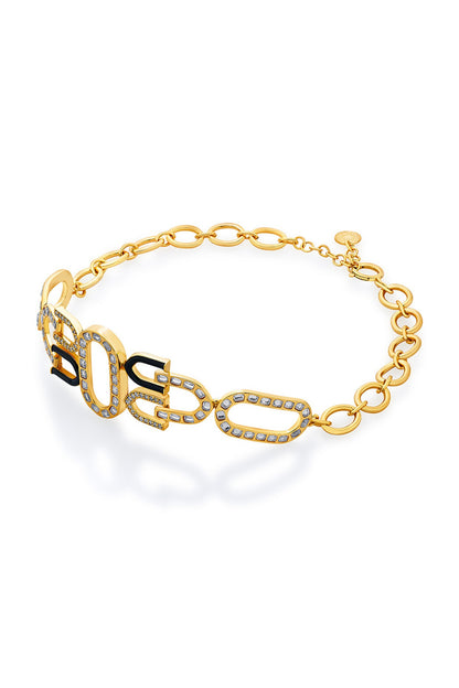 Gold Plated CZ & Mirror Link Choker Necklace