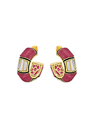 Gold Plated Pink Quartz & Mirror Hoop Earrings