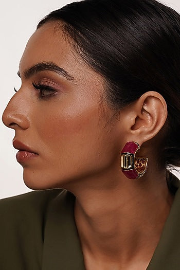 Gold Plated Pink Quartz & Mirror Hoop Earrings