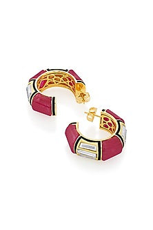 Gold Plated Pink Quartz & Mirror Hoop Earrings